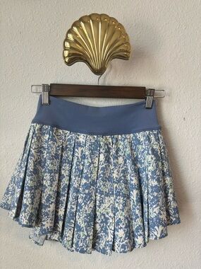 aerie Blue Floral Pleated Skirt with Stretch Waistband